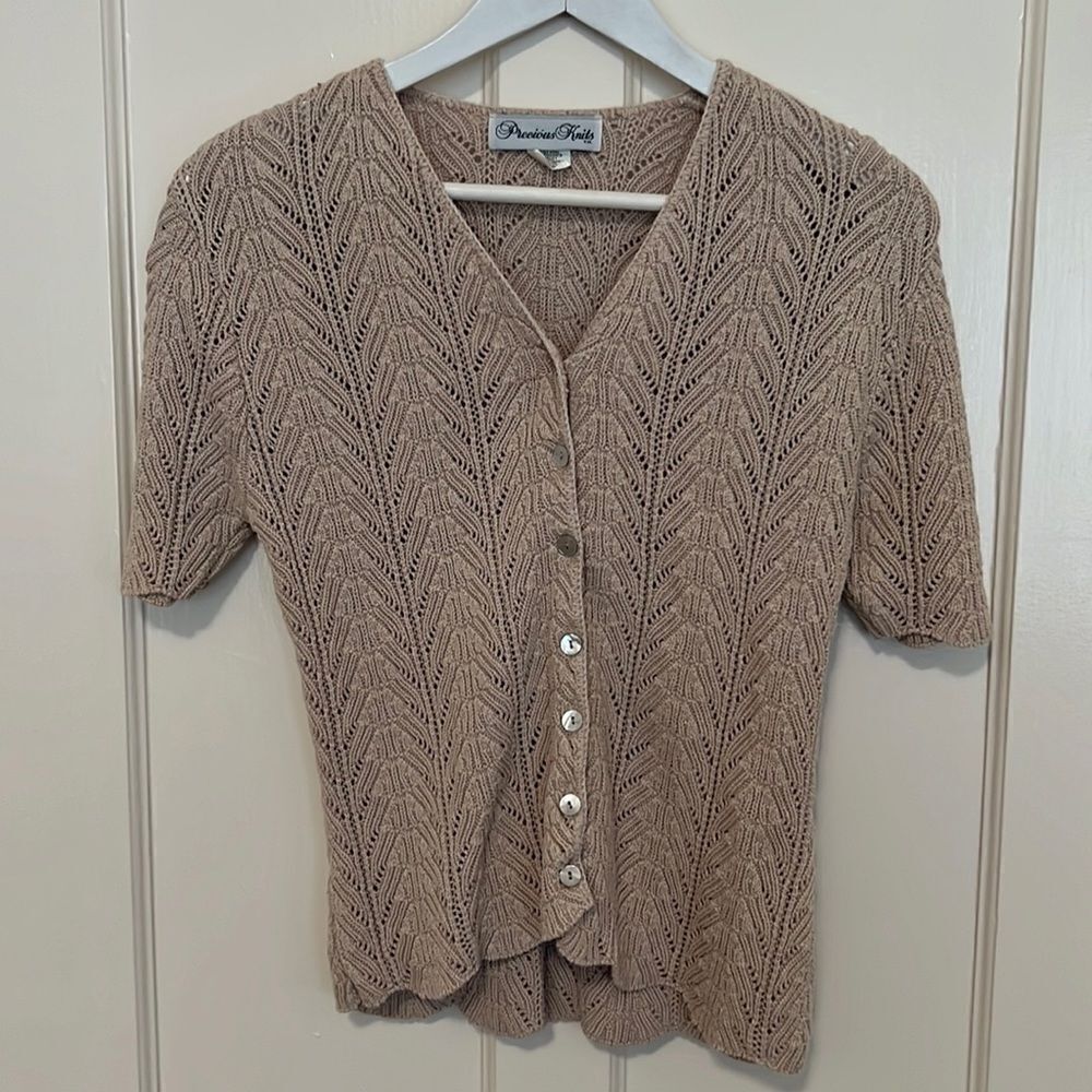 Precious Knits Tan Knit Button Top